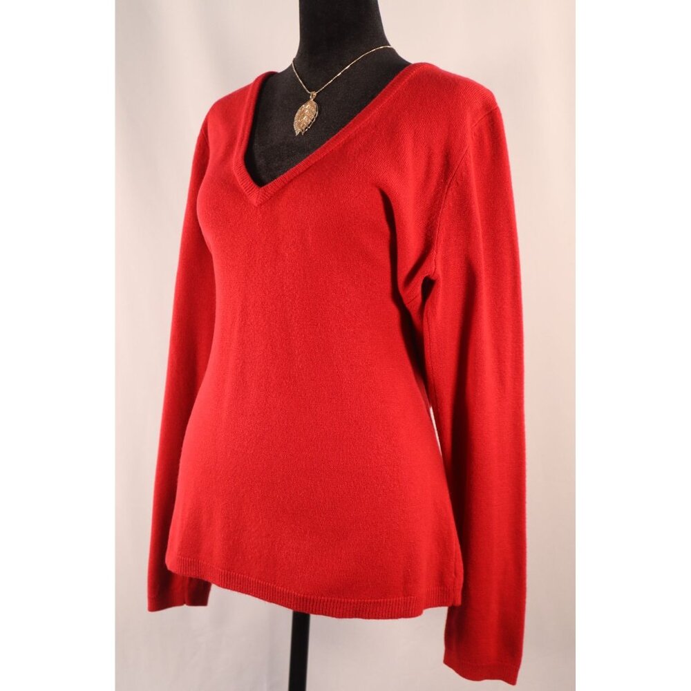 New York & Company Womens V-Neck Red Sweater Size L‎